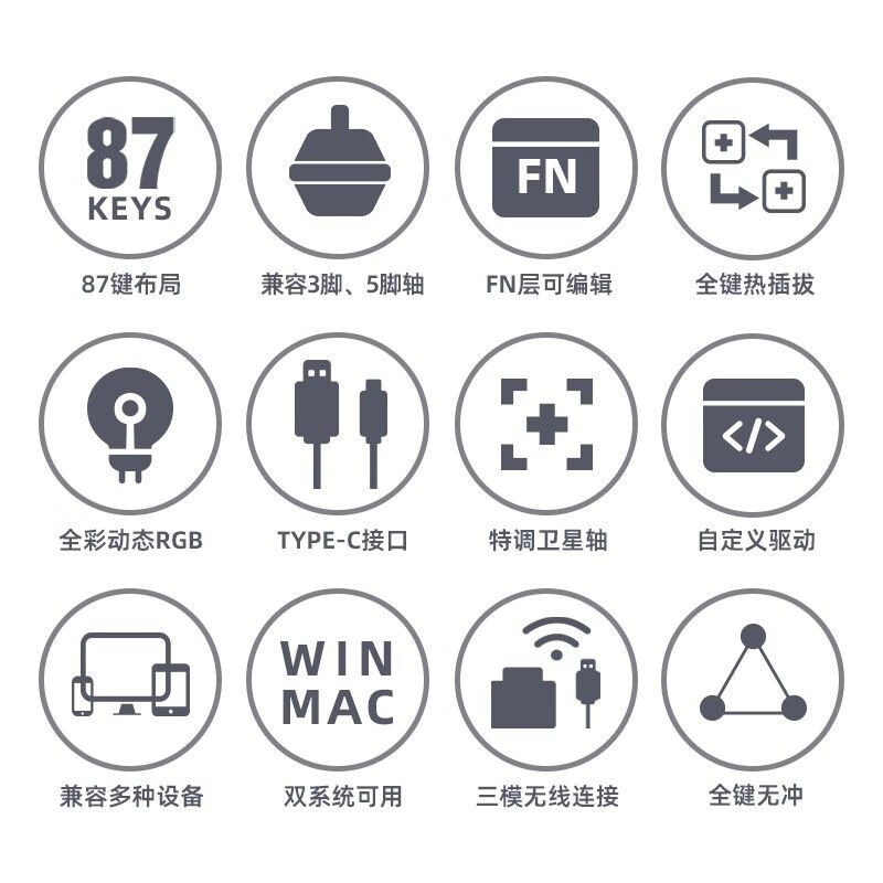腹灵mk870pro机械键盘青慕侧刻成品客制化套件蝮灵87热插拔电竞游戏有线无线蓝牙三模游戏办公麻将音 黑曜石单模版+青慕侧刻键帽 TTC快银轴V2【触发更快】