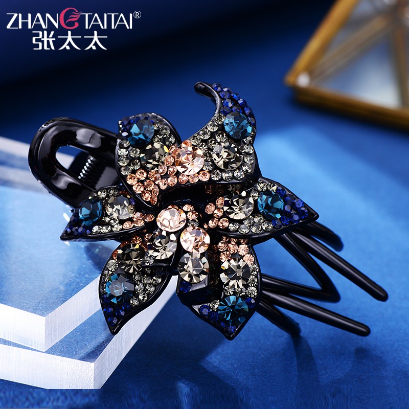 抓夹盘发工具发卡发夹简约水钻头花发抓头饰卡子夹子发饰品 香槟蓝