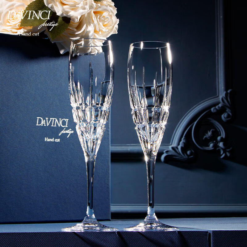 DAVINCI意大利香槟杯套装礼盒家用高脚杯水晶杯葡萄酒杯高颜值新婚礼物 (礼盒)卡拉拉香槟杯 160ml 2只