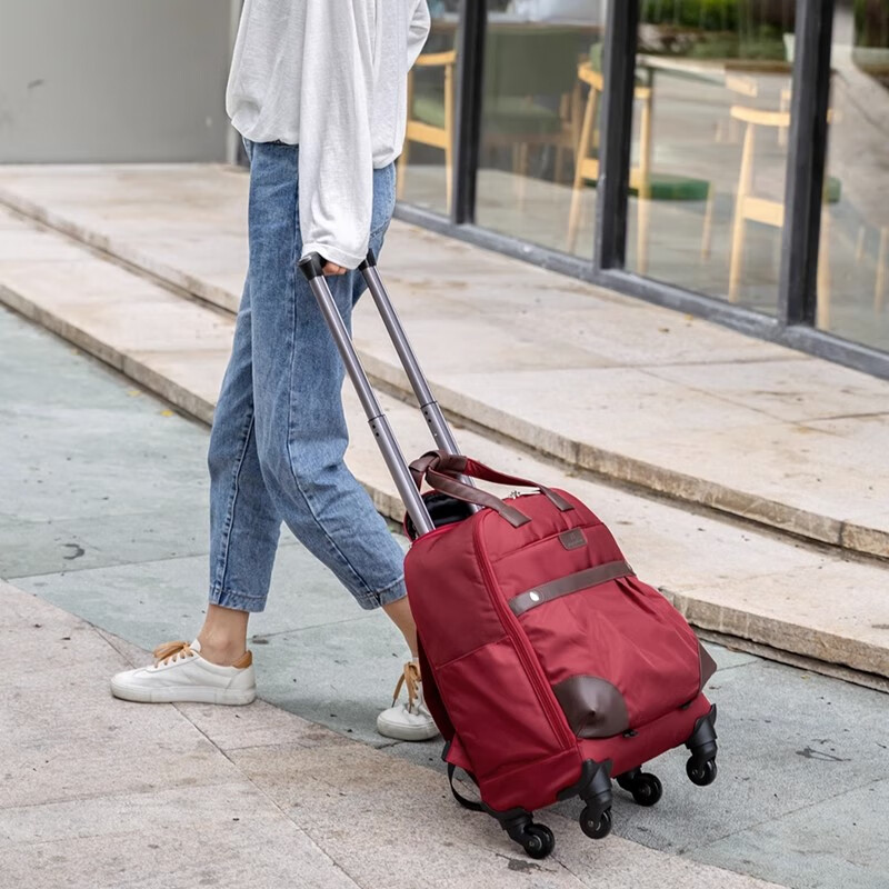 韩乐扣多功能大容量旅行包可登机行李箱万向轮商务出差双肩背包男士女士 红色万向轮