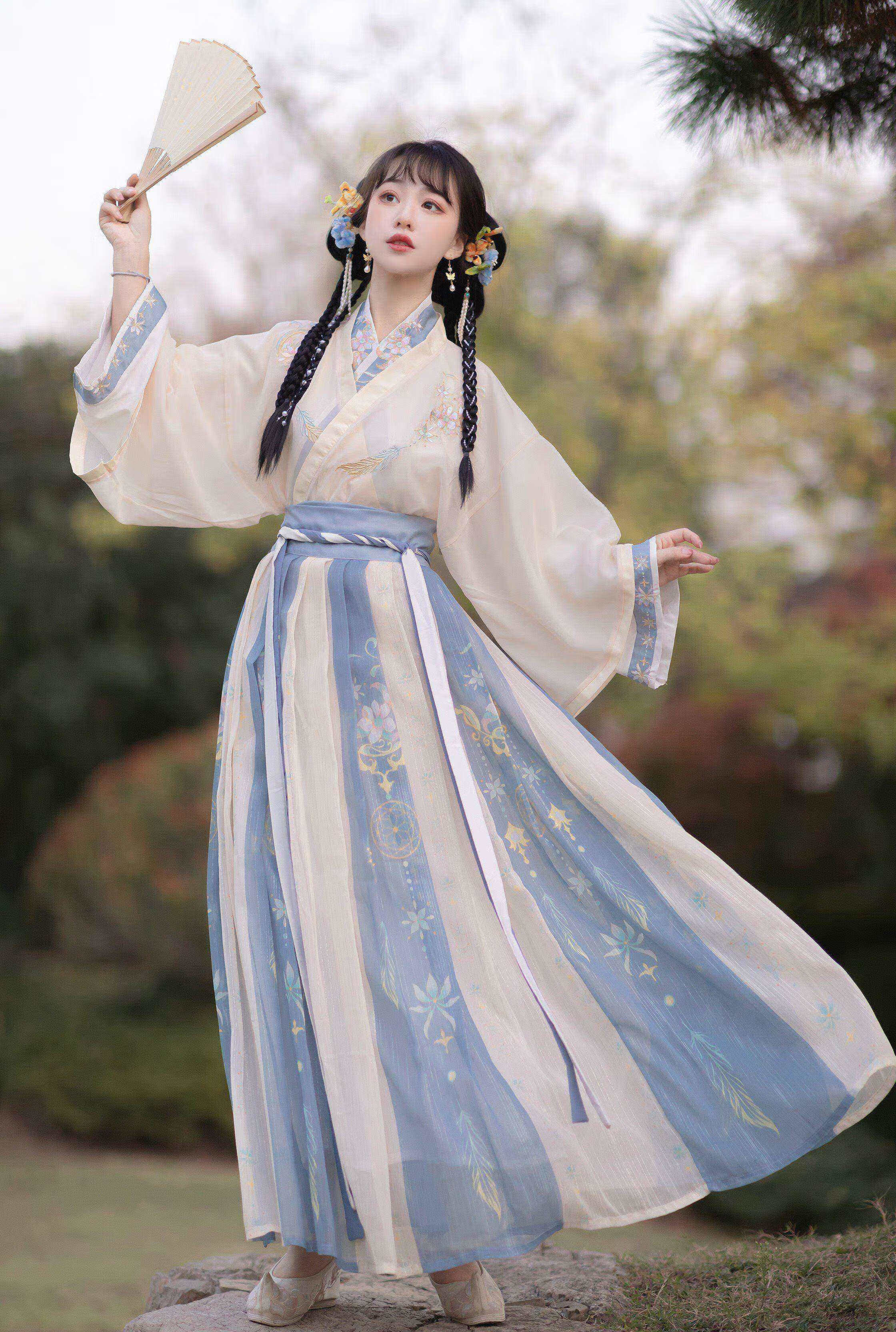 荣阔魏晋风汉服交领襦裙女魏晋制中国风绣花交领齐腰襦服气质仙女裙子