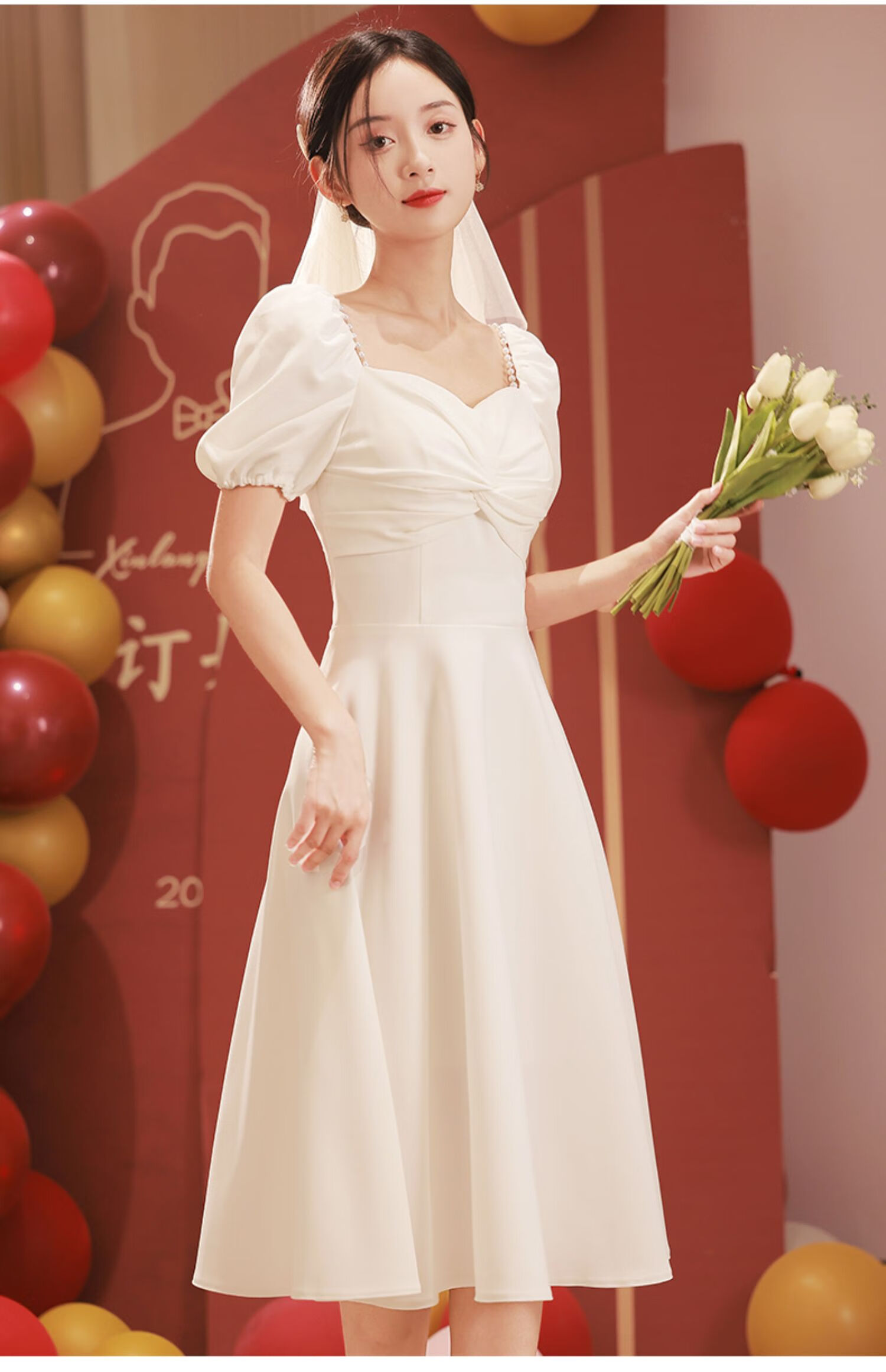 黛魅莎白色礼服领证登记小白裙法式订婚轻奢小众高端法式小礼服平时可