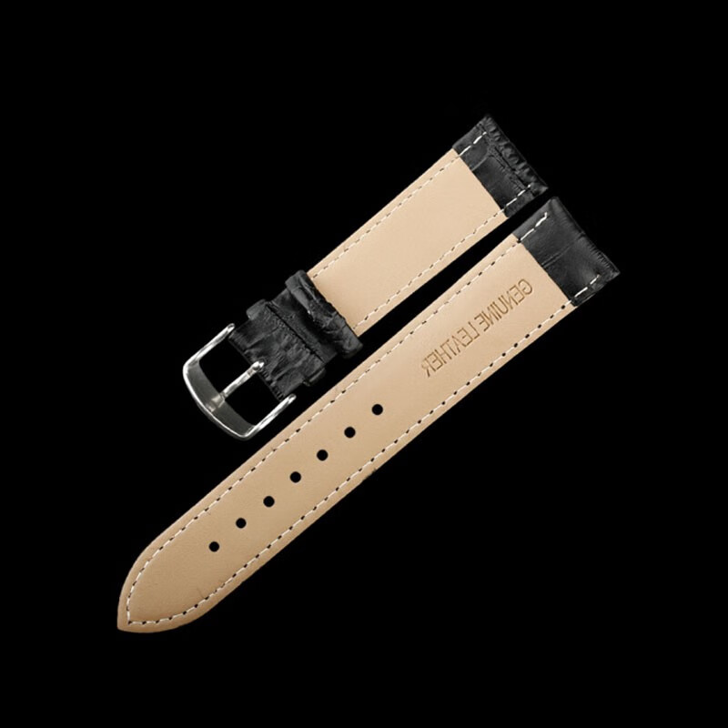 牛皮表带简约针扣蝴蝶扣通用尺寸18mm~22mm手表皮带 1009 针扣黑皮