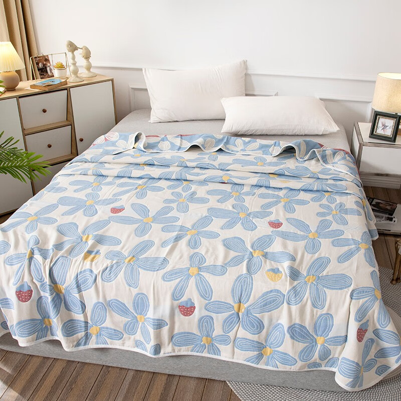 空调被单人幼儿园午睡小毯子盖毯 大花蓝 因材质及多层构造洗后会有缩