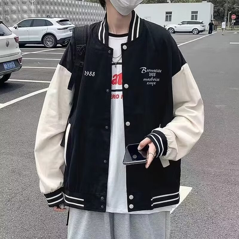 纤晟伊【厂家直供】秋冬男夹克外套潮流ins情侣春秋季棒球服开衫学生上 黑色 L