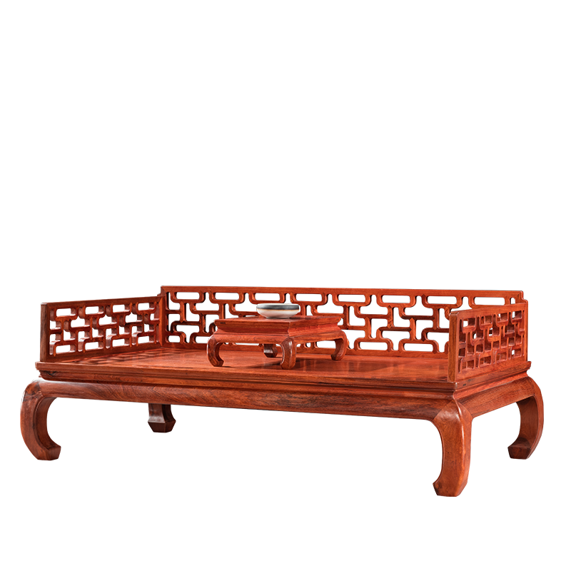 广典红木家具缅甸花梨(学名:大果紫檀)新中式风格休闲床 双人禅意简约床榻实木客厅 万字格罗汉床 万字格罗汉床2件