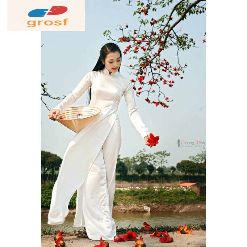 dkuq越南奥黛旗袍裙服装女装飘逸裙学生装校服高端乱麻长款修身的