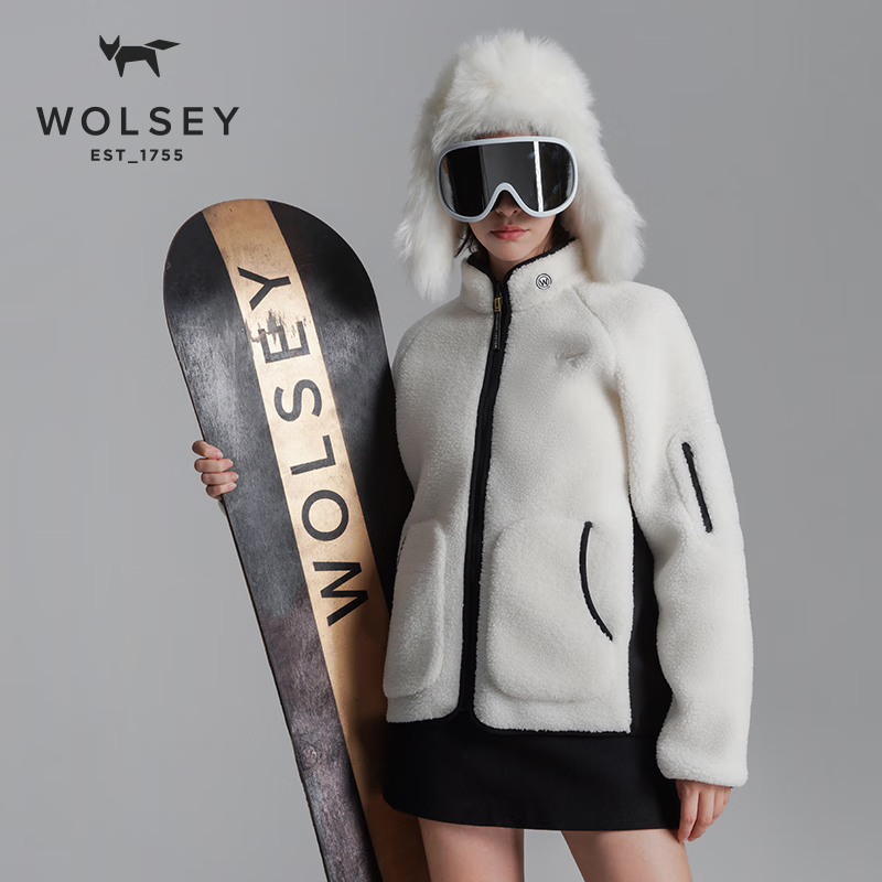 WOLSEY雪橇经典羊羔绒加厚防风保暖男女款户外立领外套内胆抓绒衣 香槟白色 M 170
