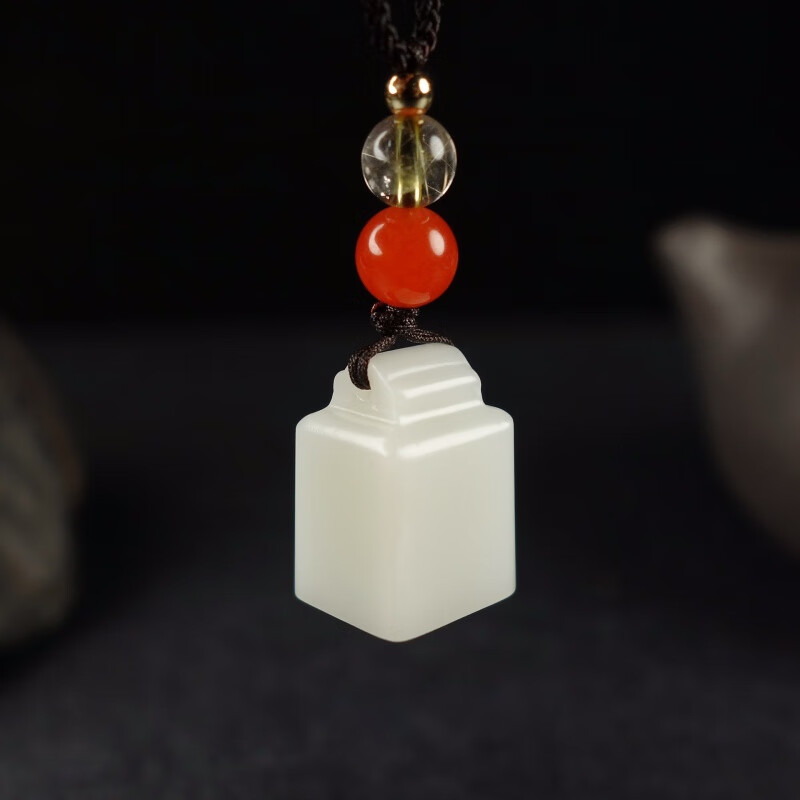 佩曼 和田玉印章天.然白玉小吊坠男女玉石方形项链挂件私人定制刻字