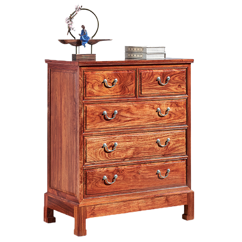 品木客 红木家具 非洲花梨(学名:刺猬紫檀)五斗柜实木收纳柜木抽屉柜新古典素面斗橱储物柜 88cm素面款 整装