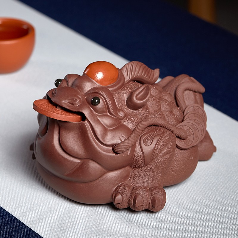 尊壶 紫砂茶宠摆件金蟾蜍精品可养茶桌摆件茶具配件 灯笼蟾 茶宠