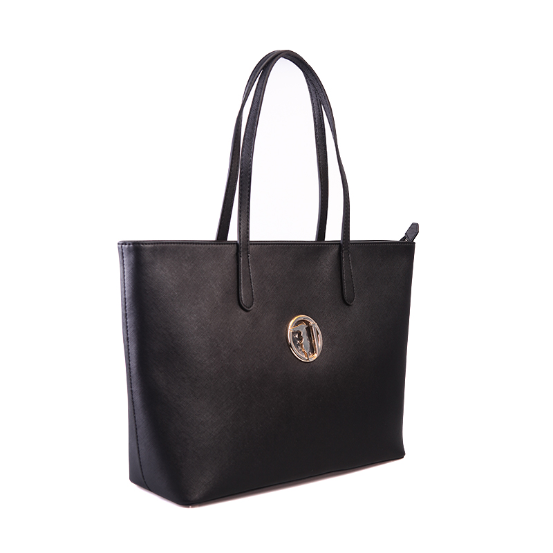 trussardi jeans 杜鲁萨迪 女士黑色聚酯纤维logo图案购物单肩包75b