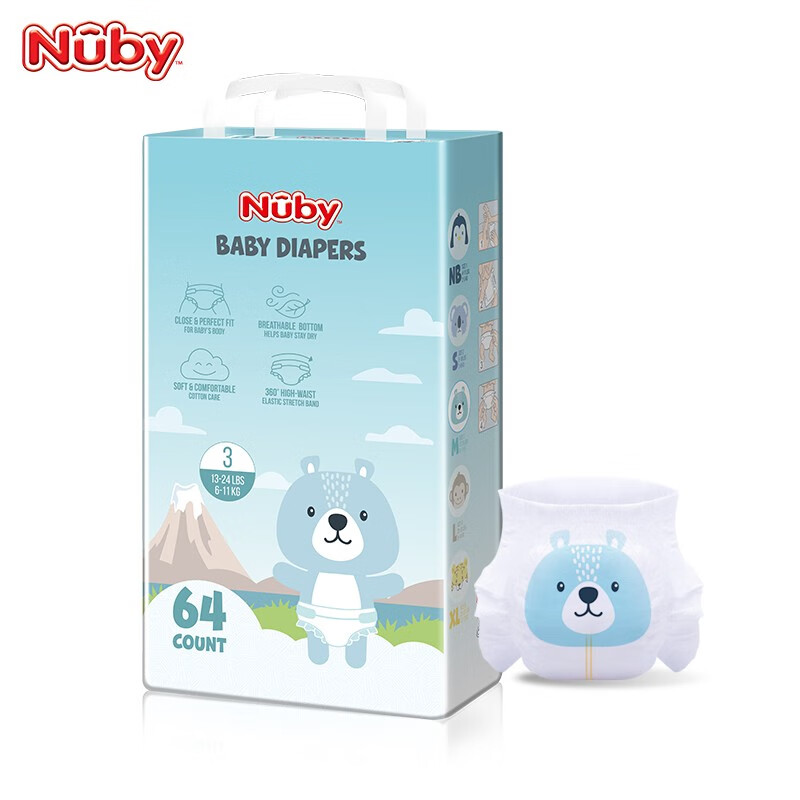 nuby（努比）zoo系列拉拉裤 婴儿纸尿裤 超柔贴身超薄透气干爽 男女宝宝尿不湿 纸尿裤 M码64片