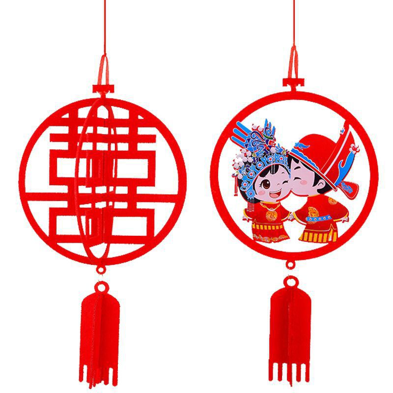 彩印喜字挂件无纺布挂坠客厅走廊结婚庆用品婚房布置拉花挂饰 小蓝人