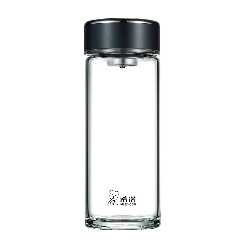 希諾單層玻璃杯便攜提環(huán)水杯男家用辦公泡茶杯子XN-6069黑色 550mL