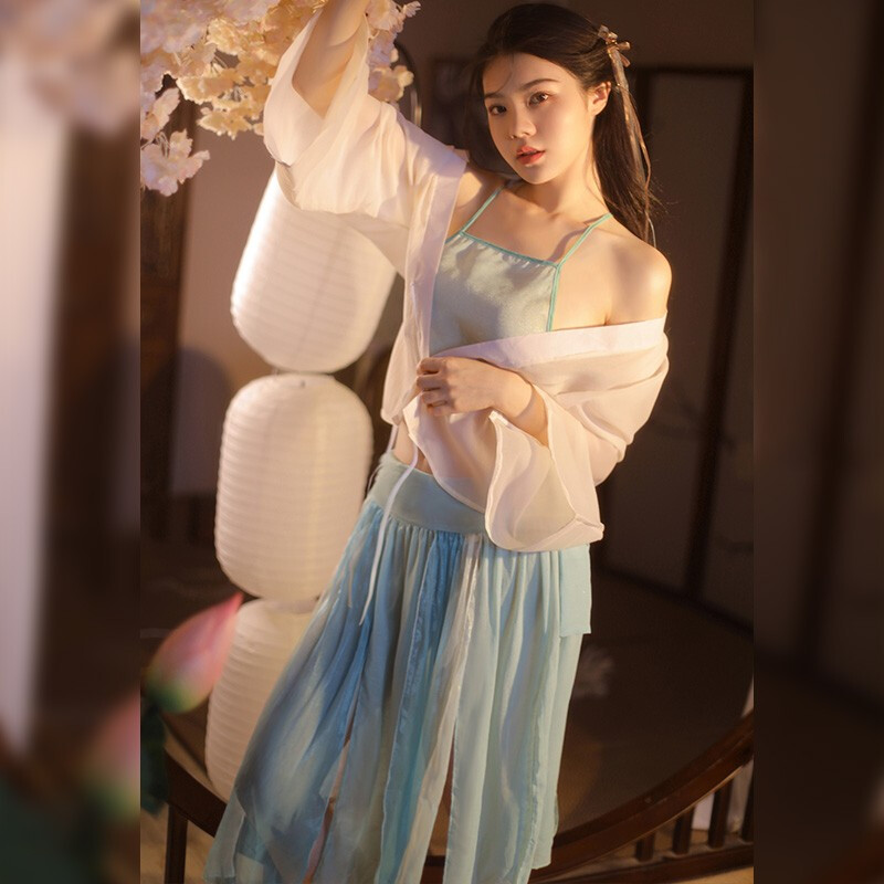 衣女套装国潮古装性感睡衣古色古香女装古风小家碧玉套装制服诱惑 米