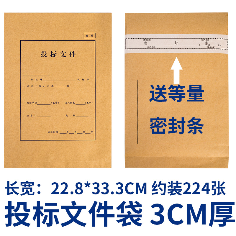 文件袋加厚牛皮纸资料袋标书招标专用10个 a4投标袋3cm10个 10张密封