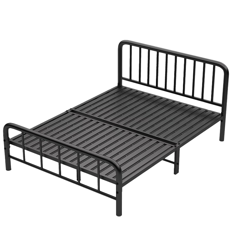 亿鉴床铁艺床双人铁架床简约家用铁床架单人钢架床 磨砂黑床架 1.5*2米