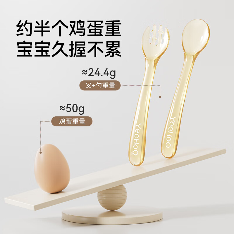 英氏(YEEHOO)宝宝勺子PPSU辅食勺幼儿学吃饭训练叉勺套装儿童自主进食餐具