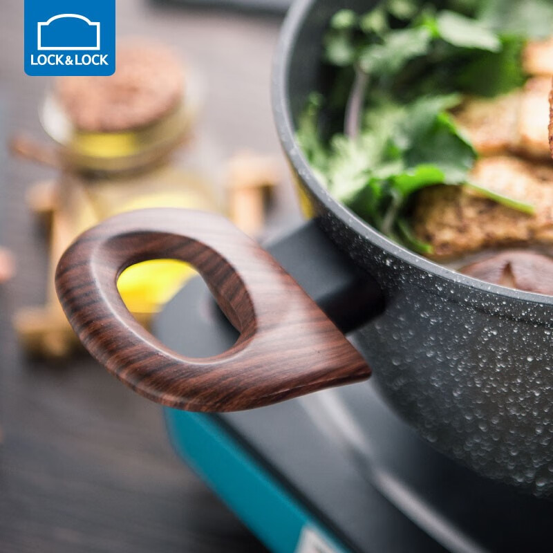 乐扣乐扣(LOCK&LOCK) 麦饭石双耳汤锅不沾炖煮少油受热均匀不糊底电磁炉燃气通用 20㎝