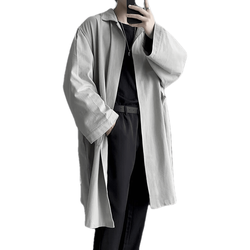 皮爾卡丹（pierre cardin）風(fēng)衣男中長款過膝外套日系披肩披風(fēng)夏季潮男韓版春秋針織 淺灰色 M