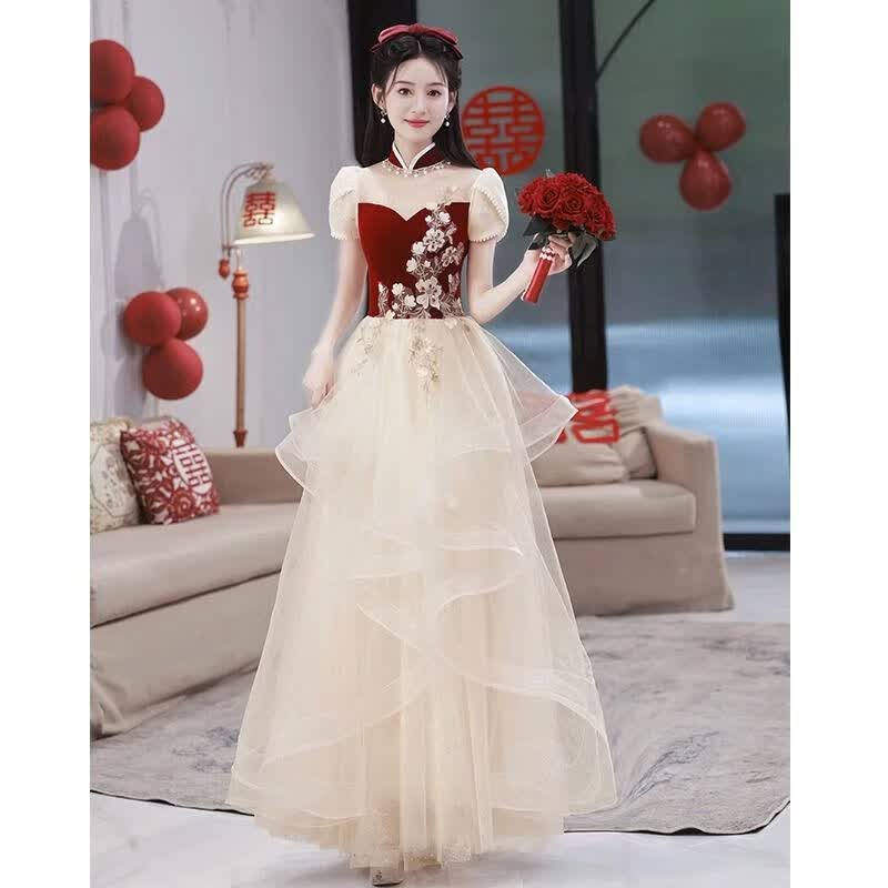 恒源祥敬酒服新娘平时可穿2023新款夏订婚宴红色孕妇订婚礼服连衣裙女高 酒红色[长款] XL怎么看?