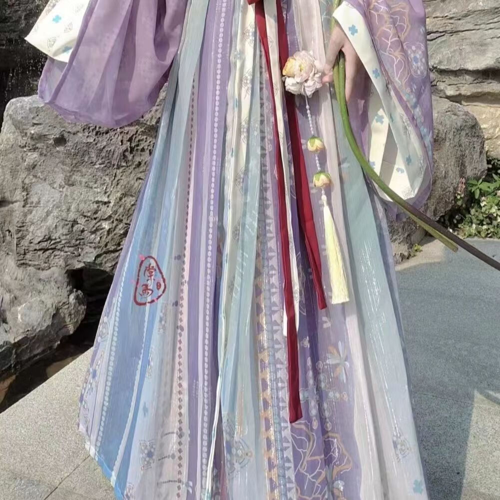 汉服女【清暮】晋制交领齐腰一片式齐腰日常春夏秋款 单件紫色下裙 s