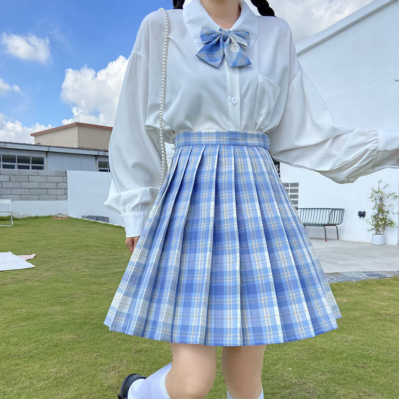 2022夏季新款半身裙女加码冰淇淋jk格裙蓝色格子制服短裙高腰显瘦日系