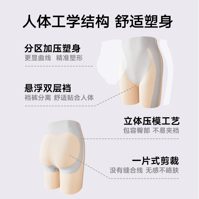 松山棉店【商场同款】内裤女悬浮微压收腹塑身裤抑菌平腹提臀塑型平角裤 【高腰三角收腹】-肤色 1条 L （推荐110-125斤）
