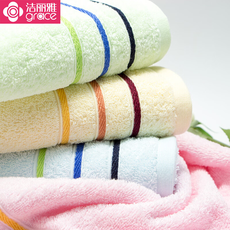 洁丽雅4条装 毛巾纯棉洗脸巾四季成人男女吸水不掉毛面巾节日送礼毛巾 条纹缎档【4条米棕蓝深灰】 80g-吸水纯棉