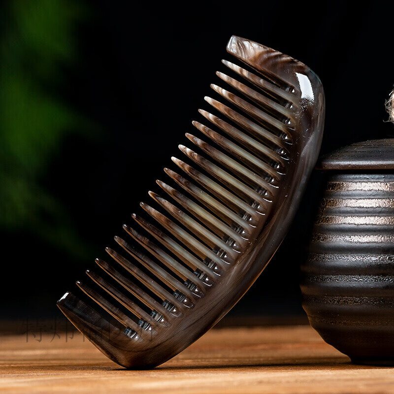 天然真白水牛角梳子黑金刚头部筋络宽齿半月梳子无手柄随身携带白 水