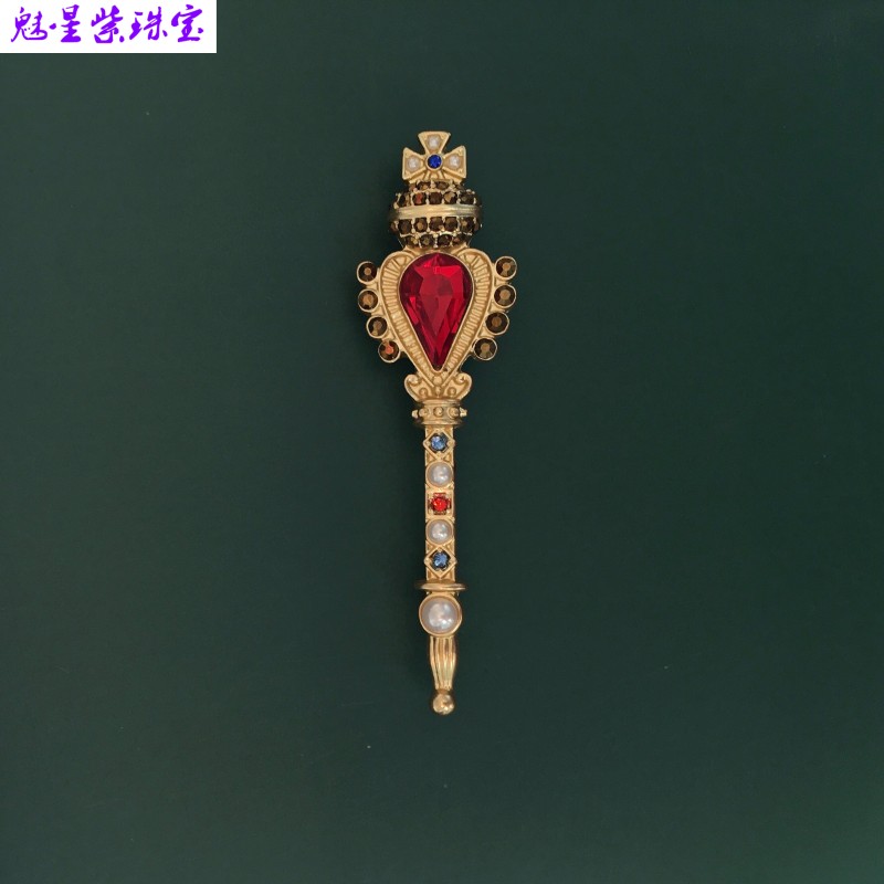 胸针胸花女 西洋华丽珍珠首饰毛衣大衣配饰优雅别针 红宝石权杖胸针