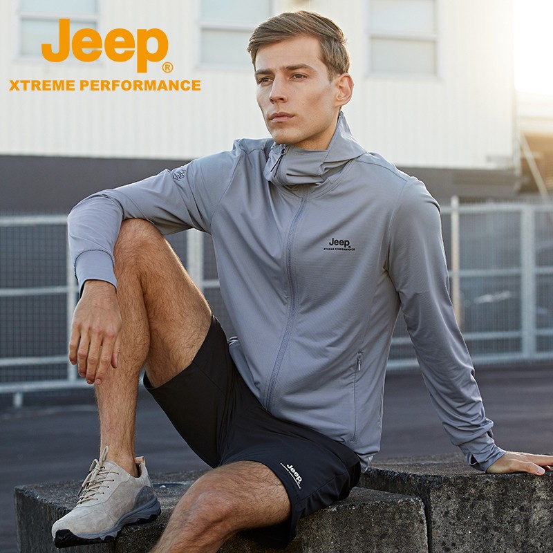 吉普（JEEP）防晒衣男士夏季超薄透气冰丝运动皮肤衣男户外防紫外线钓鱼防晒服 科技灰 S /165