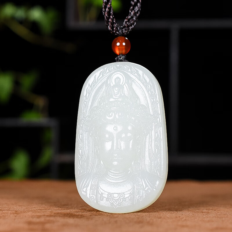 真品 和田玉羊脂白玉观音吊坠男女观音头挂件本命年平安玉佩玉牌