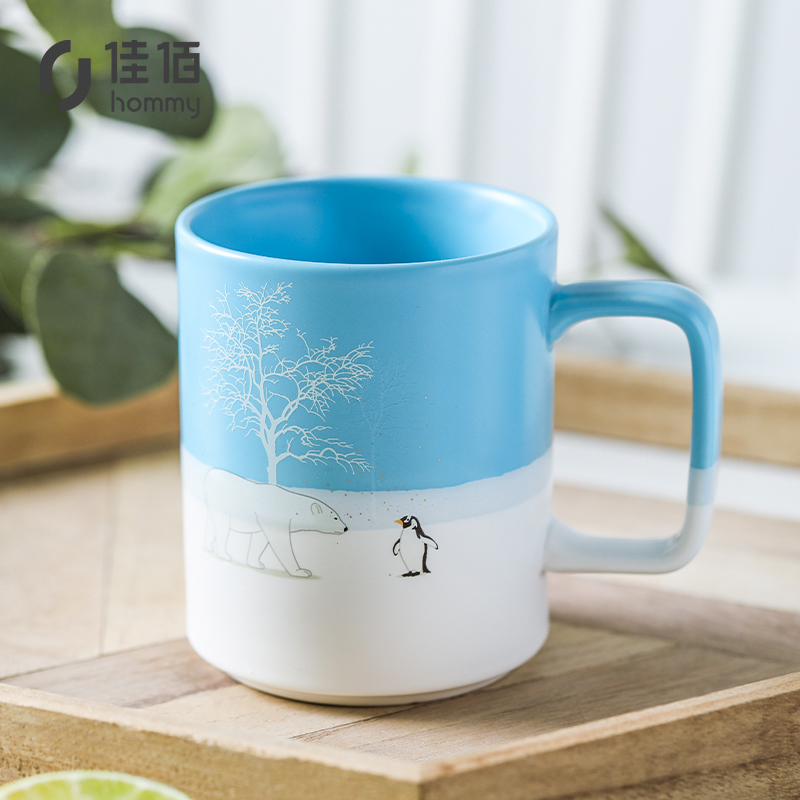 佳佰创意马克杯 陶瓷牛奶咖啡杯 男女情侣杯子办公水杯麦片茶杯北极系列单杯400毫升