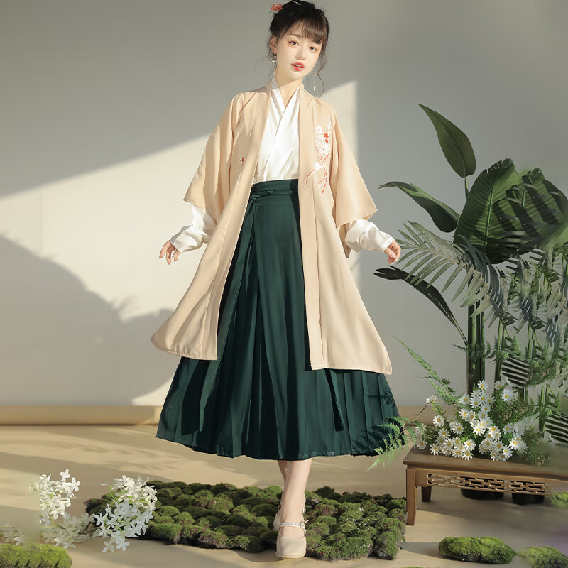 盛绾雨花央雪玉青原创改良汉服女宋制长干寺褙子百迭裙日常汉元素秋冬