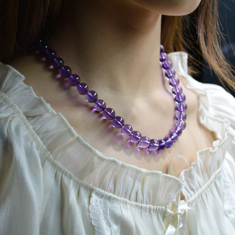 玉美和 乌拉圭老矿7a级全净体紫水晶项链锁骨毛衣链女款原创礼品妈