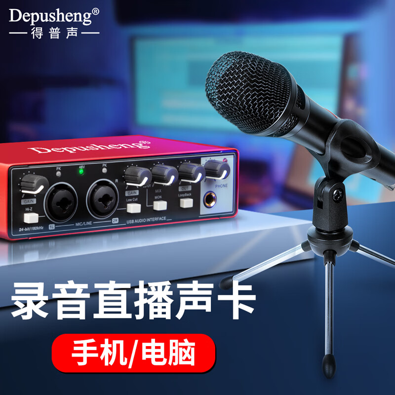 得普声手机电脑录音声卡套装 直播编曲专业带货有声书配音吉他乐器收音48V全套设备 192KHZ高清录音 MD22 MD22【声卡套装】V300黑
