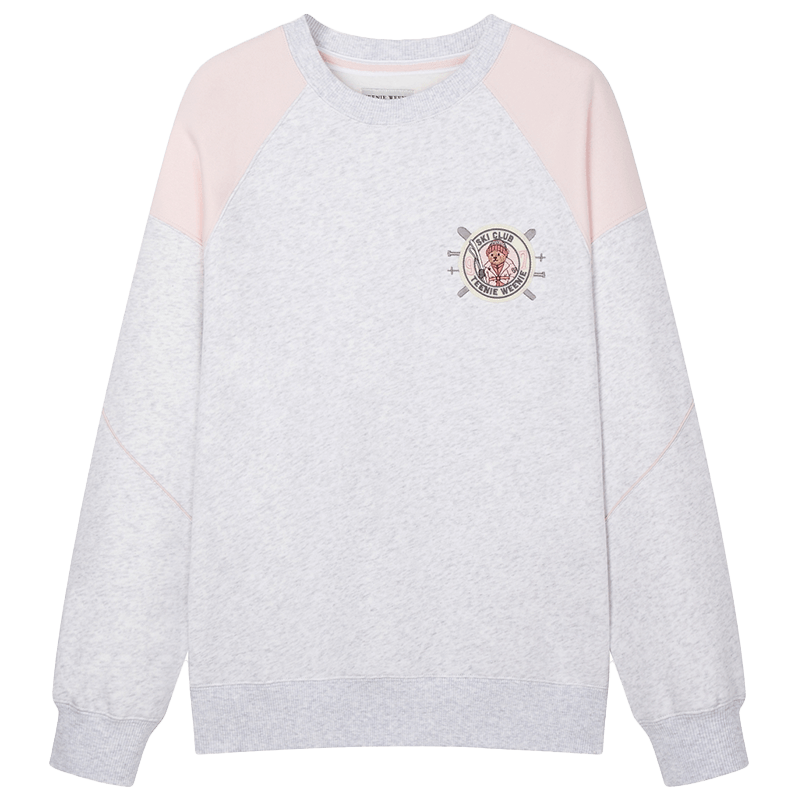 Teenie Weenie小熊女裝加絨衛(wèi)衣冬季撞色拼接圓領(lǐng)學(xué)院休閑時(shí)髦上衣 淺灰色 S (160)