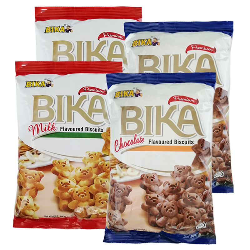 BIKA 小熊饼干100g/袋 马来西亚进口 早餐饼干 零嘴点心 休闲零食 蛋糕装饰摆件 3袋 (牛奶味1袋+巧克力味2袋)