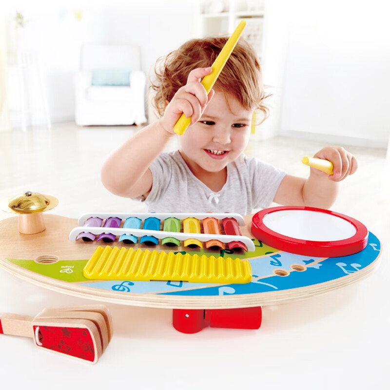 Hape多功能敲琴台儿童玩具早旋律乐队套装木制八音琴敲打台 多功能敲琴台E0612