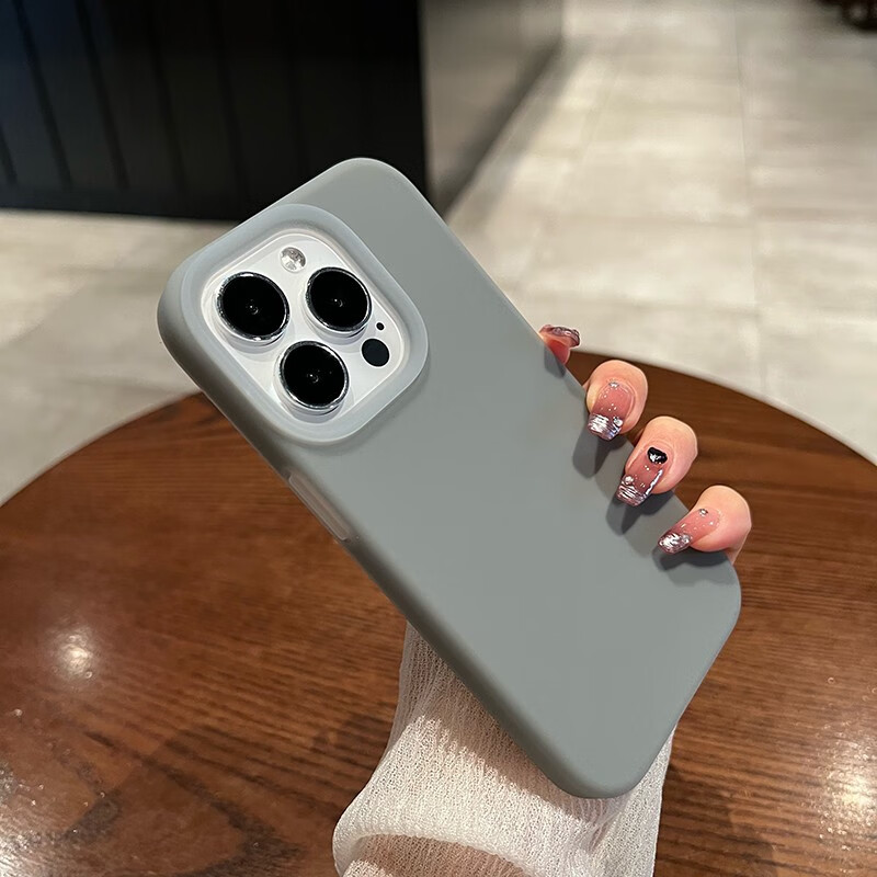 防指纹适用iphone14手机壳苹果14promax新款13简约纯色大孔 果冻灰