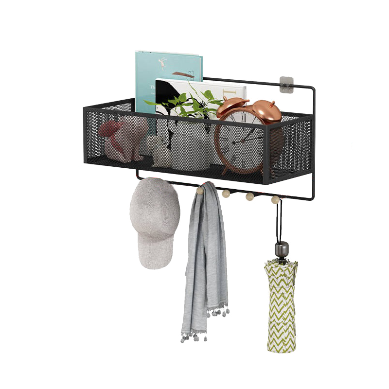 帅力 免打孔墙面搁架 卫生间浴室化妆品壁挂置物篮 厨房调料墙上收纳架 无痕贴多挂点款SL8358黑