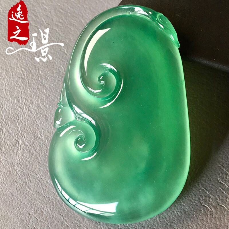 禧凤楼缅甸老坑a货玉石雕刻冰种晴绿吉祥如意吊坠女