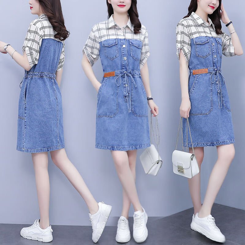 夹谷春秋连衣裙女矮个微胖子娇小显高小清新裙子胖mm夏季新款大码女装