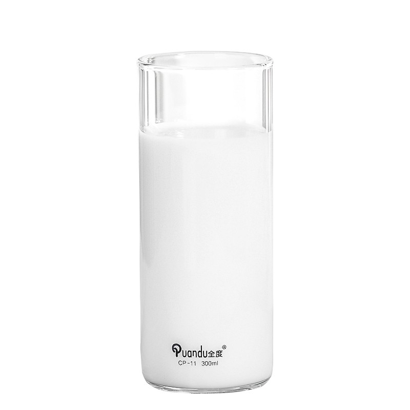 全度(Quandu)玻璃杯牛奶杯早餐杯果汁饮料杯耐热可微波炉加热喝水杯泡茶直筒杯 CP11两只装300ML