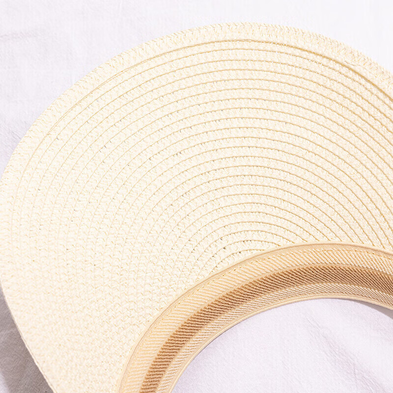 达芬奇密码夏季防晒帽子无顶草帽女太阳帽沙滩运动草编大帽檐 米色 均码