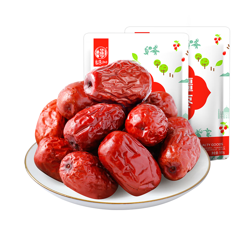 华味亨 新疆灰枣500g 红枣零食新疆大枣蜜饯果干小包装休闲即食食品 新疆灰枣500g*2袋