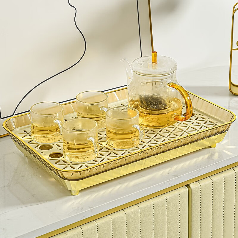 慕质茶盘家用轻奢放茶杯茶具水杯果盘客厅茶几长方形收纳沥水托盘架子
