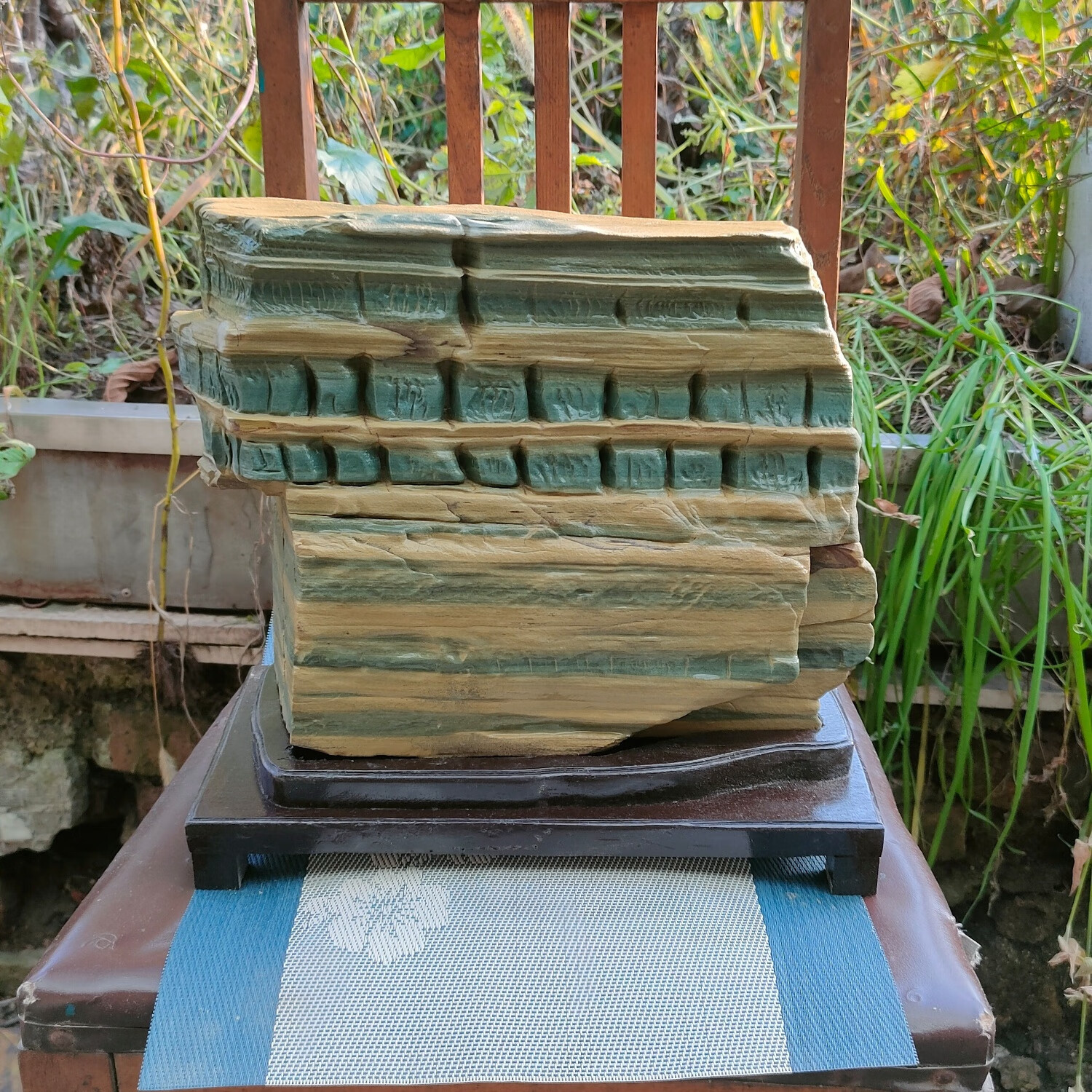 松花石 长白山松花石 天然奇石观赏石 绿袍金带 家居客厅玄关摆件